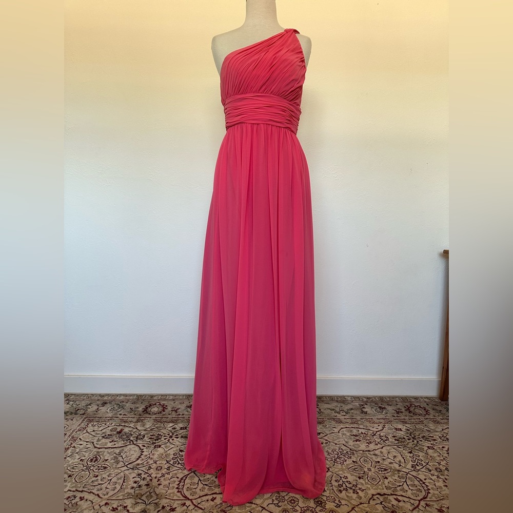 Pink one-shoulder formal dress